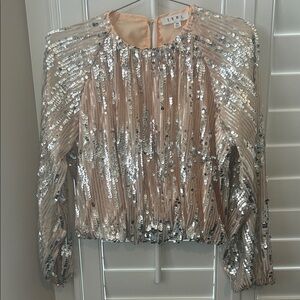 THML Sparkling Sequin Blouse - Silver and Tan
